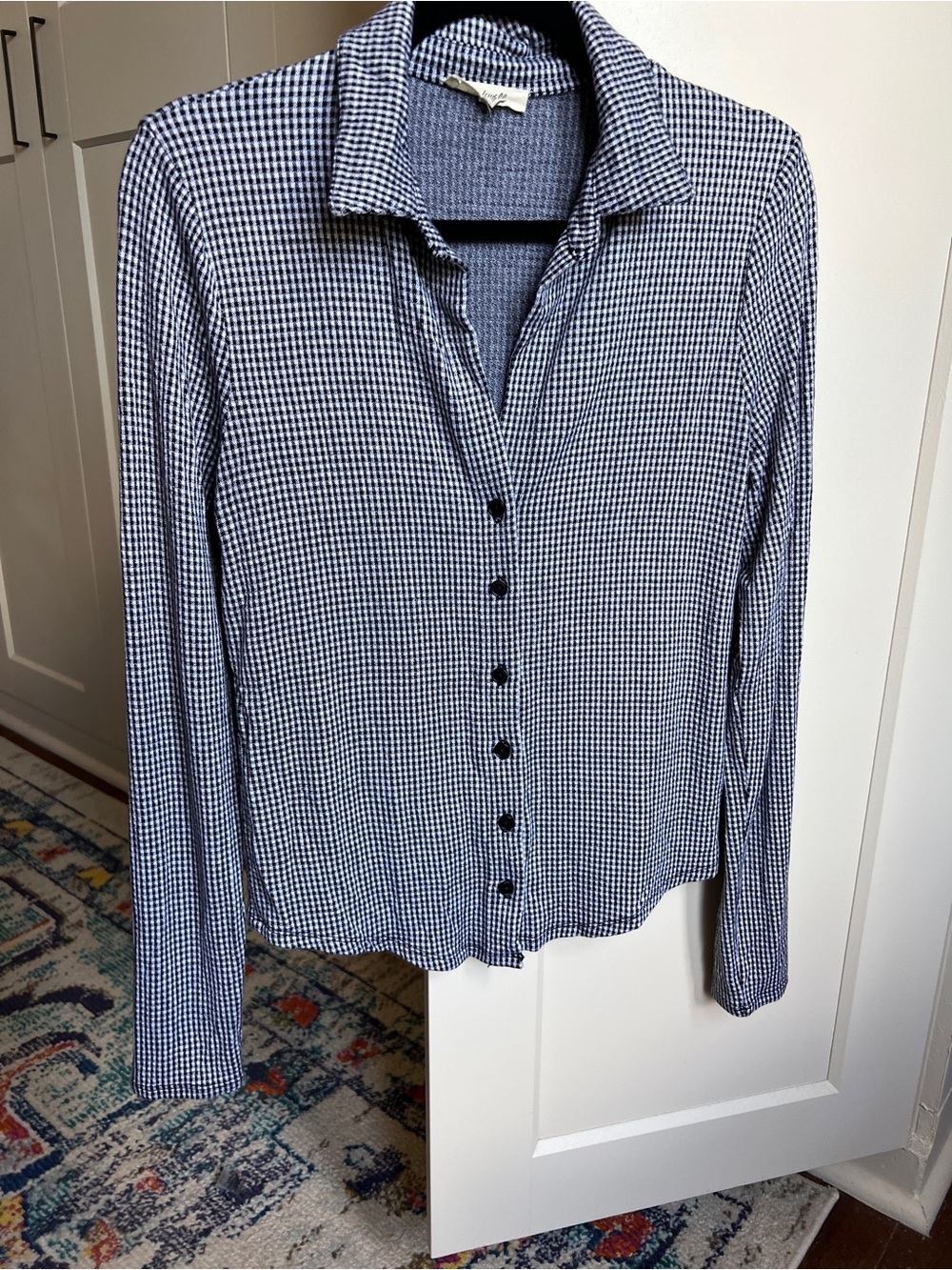 Madewell Camp Long-Sleeve Top in Gingham jet black size large